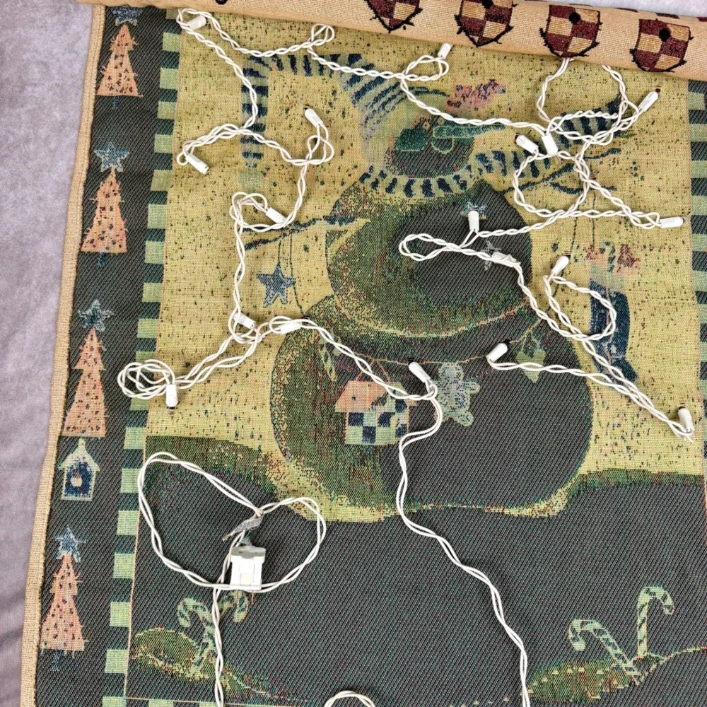 Sandi Gore Evans Peppermint Hill Lighted Woven Tapestry Wall Hanging Snowman 35